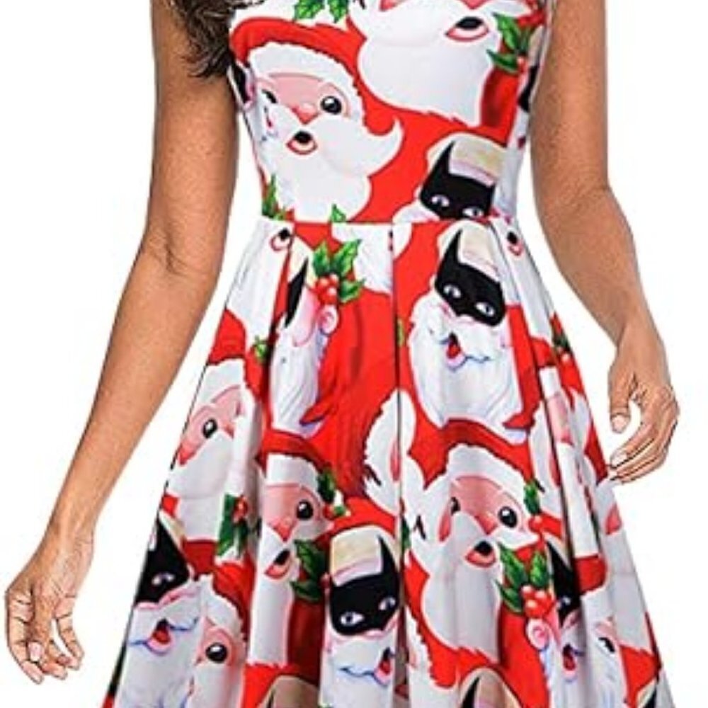 Cuqy Santa Print Cocktail Dress Womens Size Small